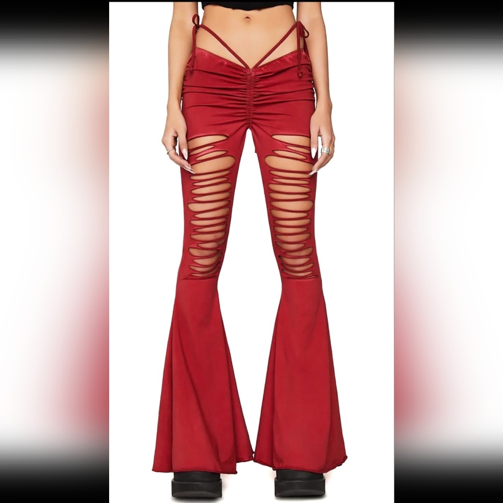 Red Cut-Out Flare Pants
